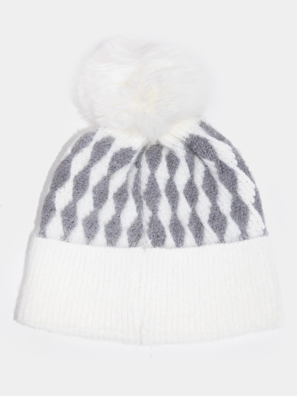 NWT Gray & White Pom-Pom Knit Winter Beanie